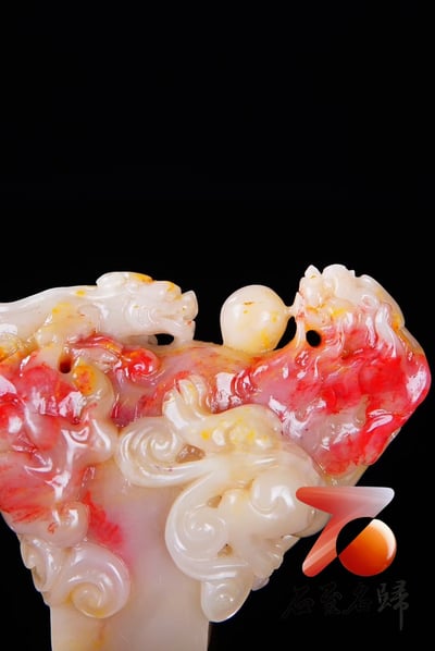 巴林羊脂玉雞血【 螭虎 | 夔龍印章】5