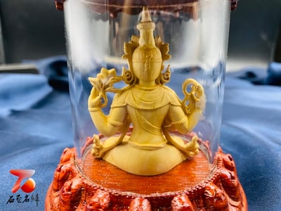 黃楊木【千手觀音】附透明保護殼+精美收藏禮盒 車內保平安擺件 高度約12公分3