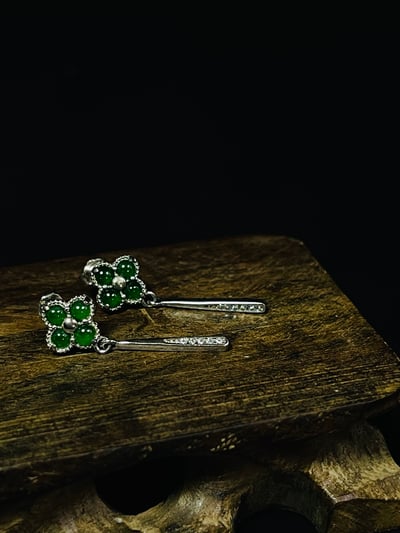 冰種翡翠A貨+925銀【幸運草垂墜耳環】附玉石鑑定書3