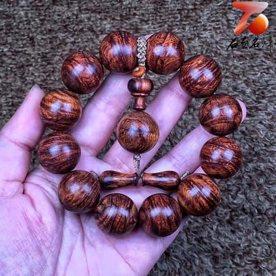 鼎藏 海南黃花梨老料 鳳尾紋+瘤疤20mm手珠 重量60克5