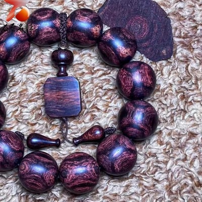 臻藏 一木五串 海南黃花梨絕品紫油梨老料20mm手珠 重量51.6克3
