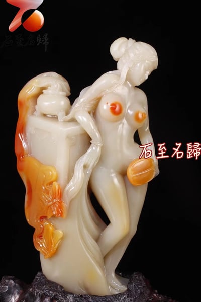 天然俏色巧雕老撾石 純手工雕刻精品【出水芙蓉】3