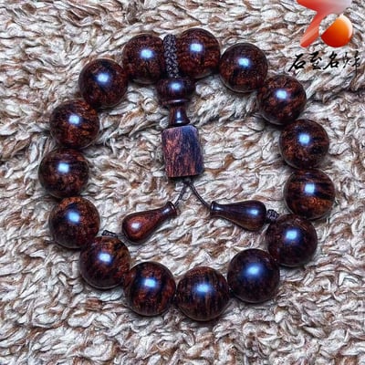 臻藏 海南黃花梨老料 爆滿芝麻點15mm手珠 重量30克5