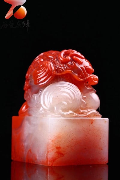 臻藏 壽山水洞朱砂印章【鰲魚】9