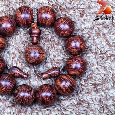 鼎藏 海南黃花梨老料 鳳尾紋+瘤疤20mm手珠 重量60克3