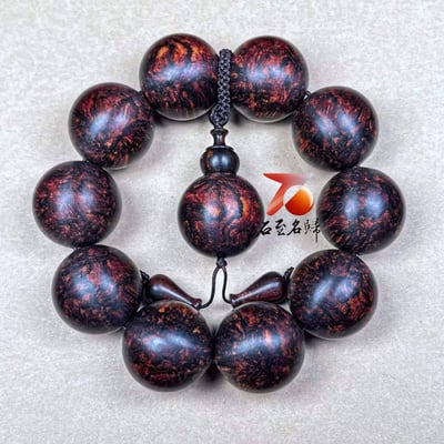 天然 海南黃花梨紫油梨老料臻藏品【爆滿芝麻花瘤疤王25mm手珠】6