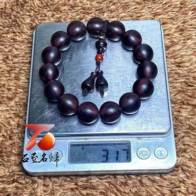 天然野生料 海南黃花梨紫油梨沉水級對眼15mm手串 重31.7克7