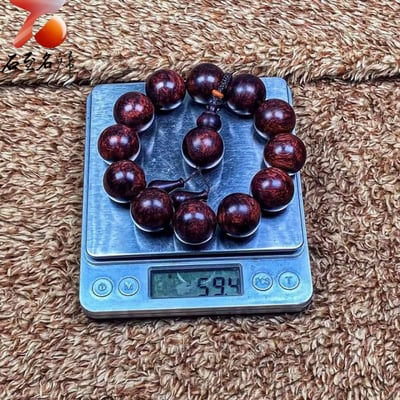 海南黃花梨紫油梨老料 水波鳳尾瘤疤花20mm手珠 重量59.4克7