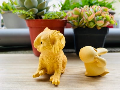 黃楊木精雕擺件【可達鴨與考拉套組】4