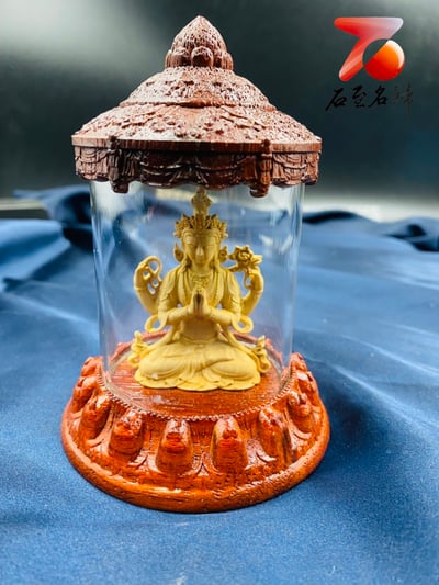 黃楊木【千手觀音】附透明保護殼+精美收藏禮盒 車內保平安擺件 高度約12公分4