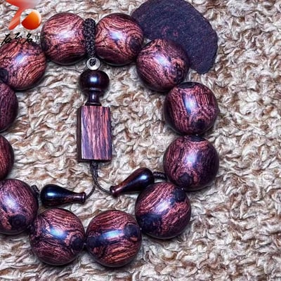 臻藏 海南黃花梨油梨老料 特色紋理+京劇臉譜+X紋對眼20mm手珠 重量46.9克3