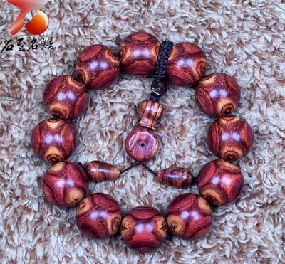 海南黃花梨野生料 黃金X紋對眼鬼臉20mm手珠 重量49.1克1