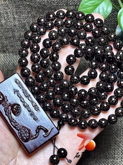 古墓派萬年老料 孤品僅此一串 印度小葉紫檀頂級老料滿粗星8mm×108顆8