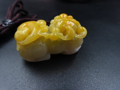 純天然黃翡翠 A貨可鑑定【招財貔貅項鍊/掛件】5
