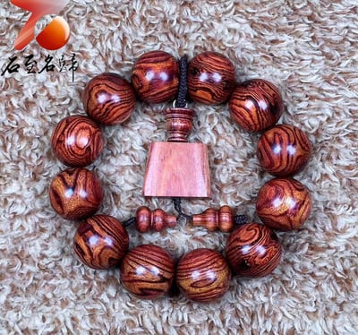  海南黃花梨野生料20mm【京劇臉譜】雙面滿紋 一串難求 重量44.7g6