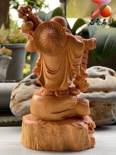 黃楊木佛像擺件【袋財彌勒】高14.5公分3