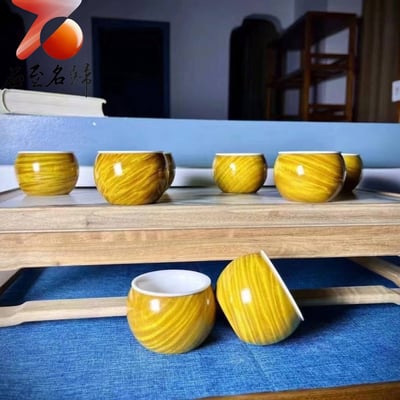 金絲楠木滿水波紋茶杯 長6.8x高4.8公分 耐高溫中式茶具1