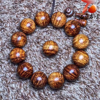 鼎藏 海南黃花梨老料 黃金水波王20mm手珠 重量52克7