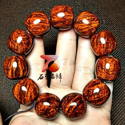 印度小葉紫檀20mm滿瘤疤老形珠【友誼-梧桐葉上，點點露珠】8
