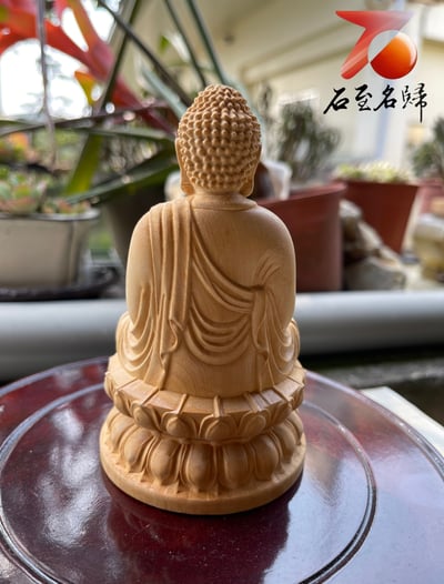 台灣現貨 實體店鋪 雲南大葉黃楊精雕作品【座蓮花台釋迦佛】3
