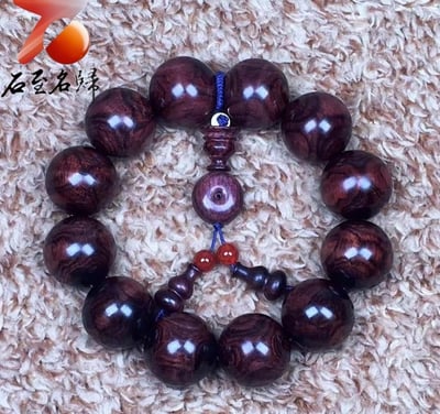 臻品 海南黃花梨絕品紫油梨沉水老料20mm手珠 重量56.3公克1