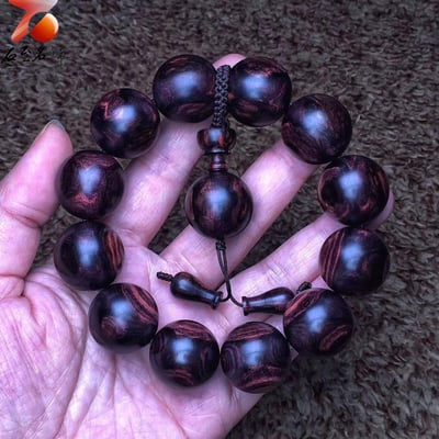 鼎藏 海南黃花梨絕品紫油梨沉水老料20mm手珠 重量64.9克6