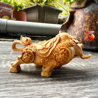 天然 嚴選崖柏木整料雕刻｜財運如虹牛【金牛送福】3