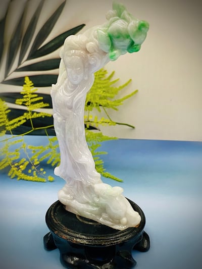 天然A貨 紫糯米翡翠帶翠綠 附收藏證書【嫦娥】5