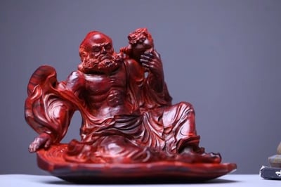 印度小葉紫檀一木手作【戲獅達摩】2