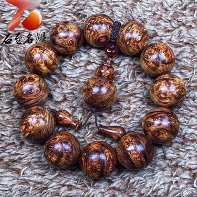 臻藏 海南黃花梨老料 黃金瘤疤王20mm手珠 重量56克4