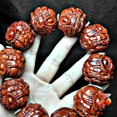 印度小葉紫檀 龍鱗泥料 30mm×10顆大豪珠 【招財進寶】2