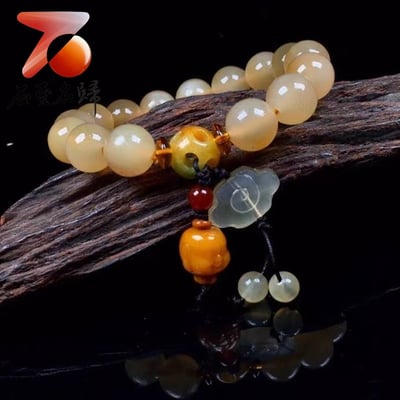 正宗純天然羊角 西藏羊角12mmx15顆 20mmx12顆圓珠手串冰種全透黃料帶血 附保養橄欖油與收藏禮盒9