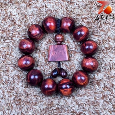 海南黃花梨 野生紫油梨 X紋對眼鬼臉20mm手珠 重量53.8公克6