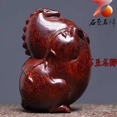 天然 印度小葉紫檀滿金星+純手工精雕【富貴有餘-唐馬】1