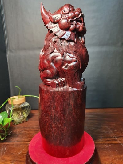 印度小葉紫檀【招財貔貅風水柱】1