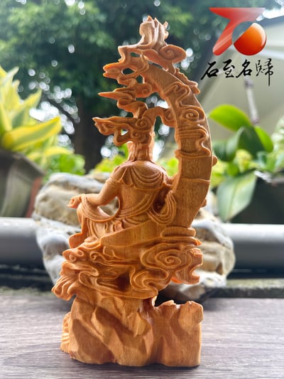 黃楊木雕件【吉祥水月觀音】高18公分3