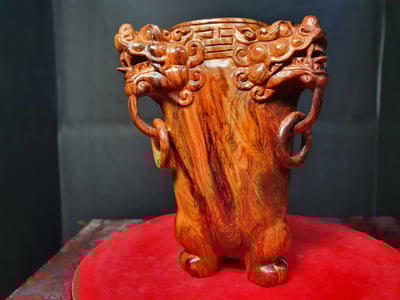 海南黃花梨【三足獸首筆筒】2