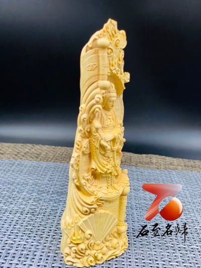 黃楊木精雕作品【如意觀音】4