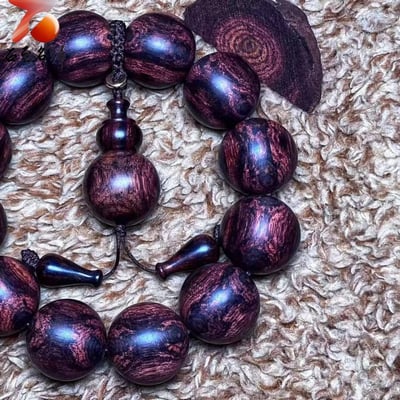 臻藏 一木五串 海南黃花梨絕品紫油梨老料20mm手珠 重量53.9克3