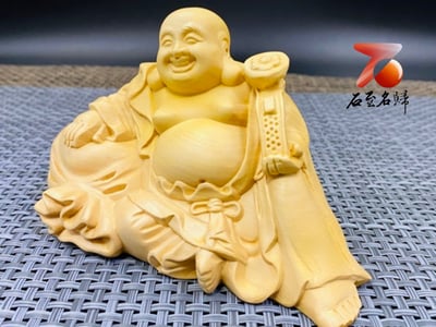 黃楊木精雕作品【吉祥如意彌勒】2