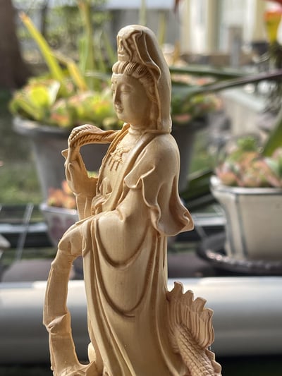 台灣現貨 實體店鋪 雲南黃楊木精雕作品【御龍觀音】5