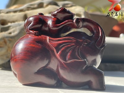 印度小葉紫檀高油密二膘料 湘工手作【封猴拜象】3