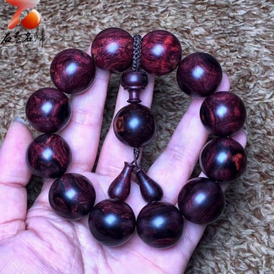 海南黃花梨紫油梨老料 X紋對眼鬼臉20mm手珠  重量51.7克5