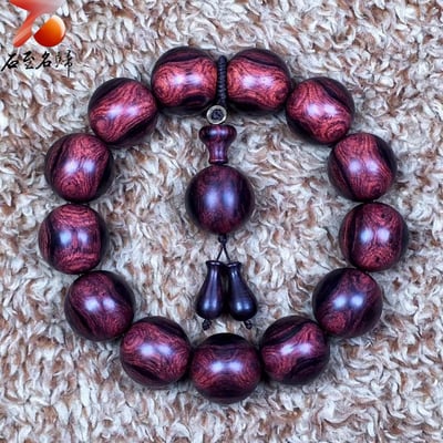 海南黃花梨 紫油梨老料X紋對眼鬼臉18mm手珠 重量47.8克1