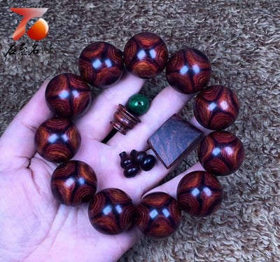 海南黃花梨 野生油梨臻品 X紋對眼鬼臉 25mm手珠 重量90克5