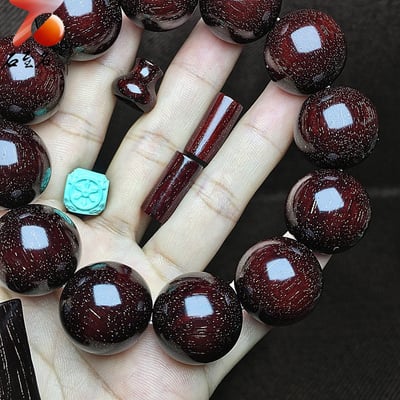 印度小葉紫檀老料 頂級爆滿金星泥料酒紅色【酒紅無事牌】20mm手珠5