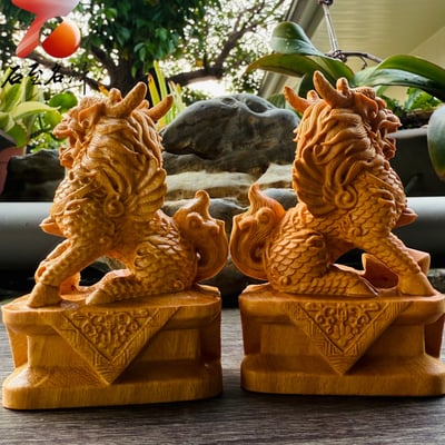 雲南黃楊木精雕作品【麒麟套組】2