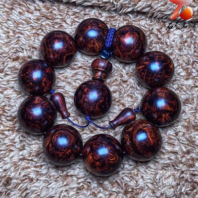 臻藏 海南黃花梨老料 芝麻花精品25mm手珠 重量89.5克5