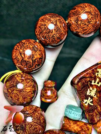 印度小葉紫檀【高山流水】 爆滿瘤疤泥料 20mm×12顆4