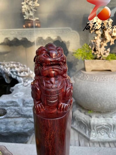 印度小葉紫檀高油密老料製【貔貅風水柱】5